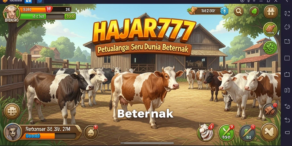 Antarmuka permainan <strong>HAJAR777</strong> yang menarik saat Anda mengelola peternakan.