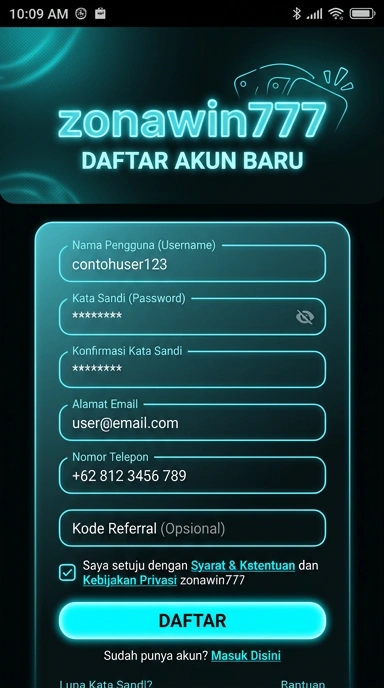 Tampilan halaman daftar zonawin777